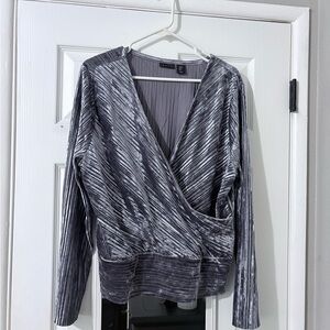 Gray Velvet Pleated Long Sleeve Top